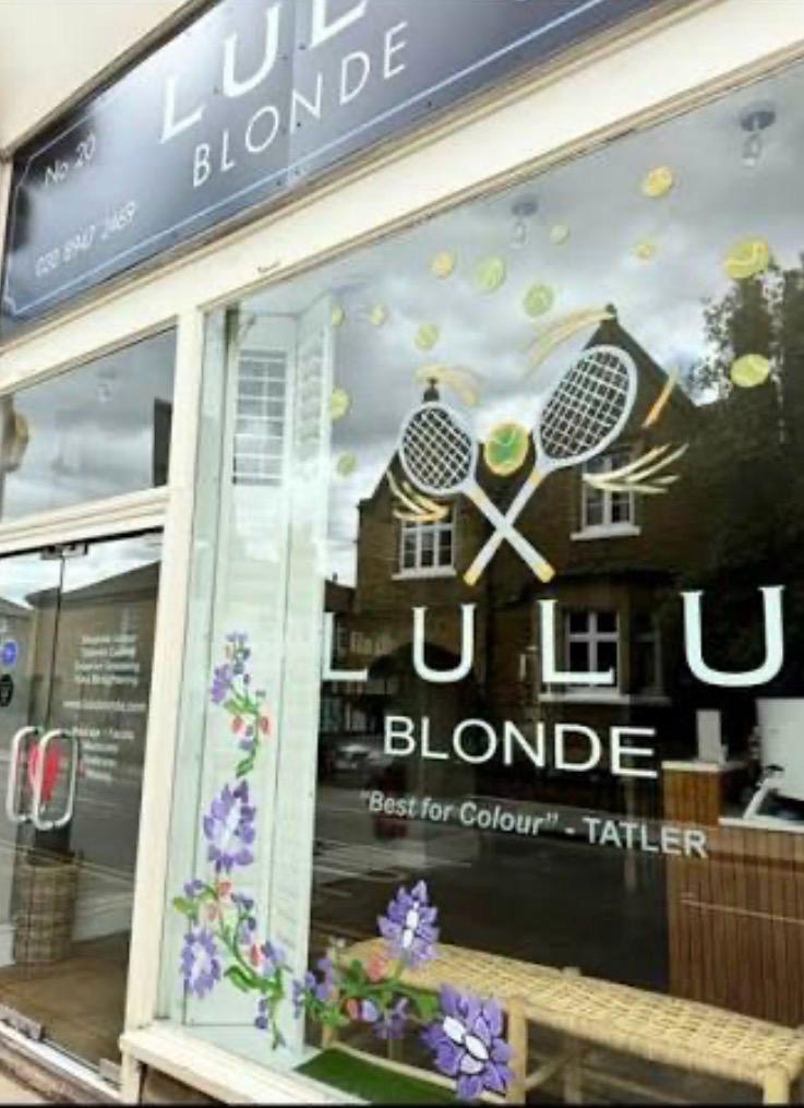 Shopfront of Lu Lu Blonde hair salon in Wimbledon Village, where Village Aesthetics is located in the basement