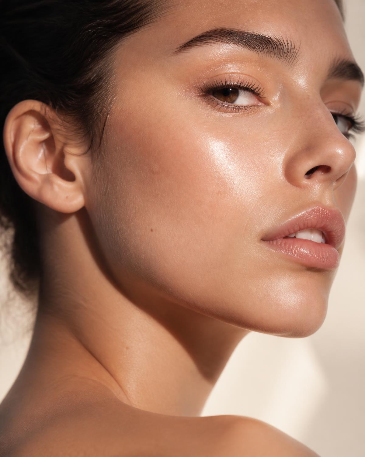Close-up of naturally radiant, healthy skin after a course of facials
