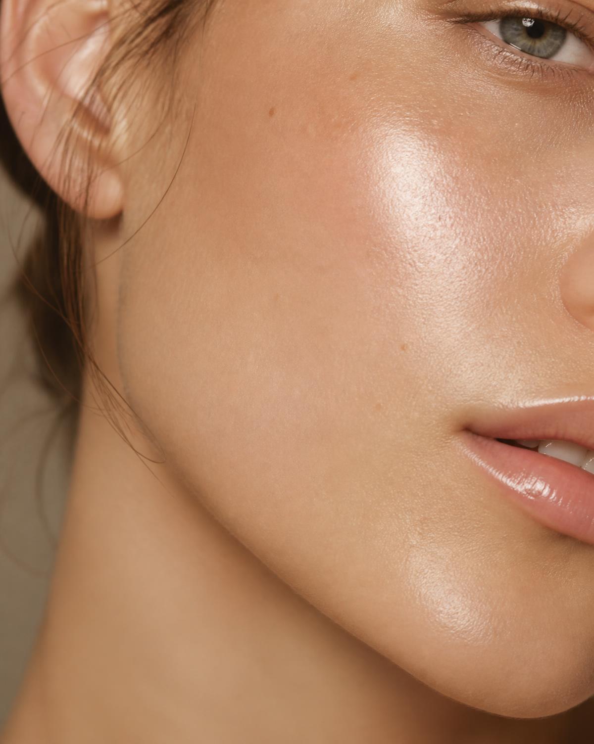Close detail of glowing, healthy, even skin